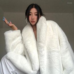 Women's Fur Elegant White Coat Women Winter Thick Warm Fluffy Faux Jacket Long Sleeve Furry Cardigan Outfits For Lady