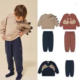 Clothing Sets KS Brand 2023 Winter Kids Velvet Sweatshirts And Sport Pants Clothes For Boys Girls Cartoon Sweaters Outwear