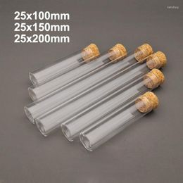 5-10-20pcs 25x100mm / 25x150mm 25x200mm Clear Lab Flat Bottom Thickening Glass Test Tube With Cork Plugs