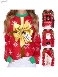 Women's Sweaters Women Santa Claus Christmas 3D Print Sweaters Red Knitted Casual Pullovers Fe Long Sle Tops Autumn Winter Knitwear 2024L231107