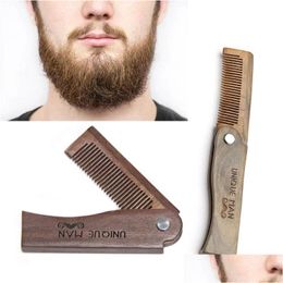 Other Home Garden Natural Sandalwood Comb Beard Folding Pocket Hairbrush Mens Beardbrush Drop Delivery 202 Dhxud