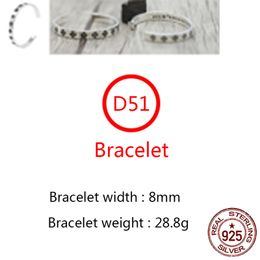 D51 S925 Sterling Silver Bracelet Hip Hop Street Fashion Couple Jewelry Personalized Punk Style Solid Cross Flower Letter Shape Gift for Lovers bangle