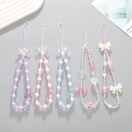 New bow beaded mobile phone chain mobile phone shell pendant anti-fall and anti-loss short lanyard