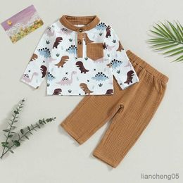 Clothing Sets Cartoon Dinosaur Baby Boys Clothes Casual Fall Outfit Fashion Buttons Long Sleeve Tops Pants 2Pcs Toddler Infant Clothing R231107