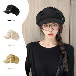 Berets Korean Autumn Winter Octagonal Hats Pleated Cloud Beret Fashion Artist Hat Metal Label Soft Cap For Gentle Woman Caps