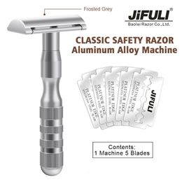 Razors Blades JiFULI 1 Machine 5 High Quality Men Classic Double Edge Safety Razor Aluminium Alloy Handle Sharp Durable Shaver Blade 230407