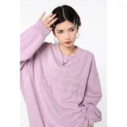 Women's Hoodies Korean Purple Crew Baggy Sweatshirt Women Winter Autumn Fashion Letter Embroidery Harajuku Long Sleeves Pullover Ladies 2023