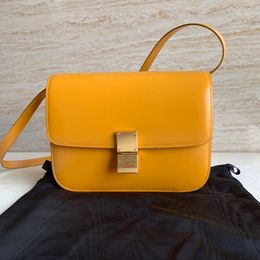 10a retro spegel kvalitetsdesigner nivå spegel s väska kvinnor medium plånböcker 24 cm tonåring polerad kohud läder axel crossbody gul clas