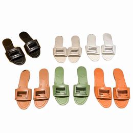 Women's Slippers Letter Beach Genuine Leather Slides New Fashion Designer Brand Summer Outdooor Non Slip Swimming Pool Shoes Hollow Out