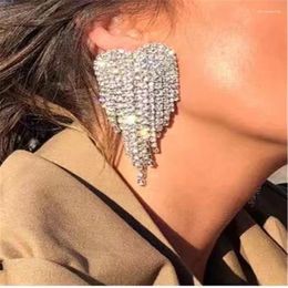 Dangle Earrings Full Rhinestone Tassel Women's Elegant Large Crystal Heart-shaped Pendant Wedding Jewelry Accessories