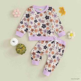 Clothing Sets Fall Winter Cute Baby Girls Clothes 2PCS Outfits Flower/Pumpkin Print Casual Long Sleeve Sweatshirts Pants Halloween Toddler Set R231107