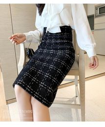 Skirts P Ammy 2023 Autumn And Winter Plaid Skirt Women's Thick Knit Warp Hip Step Long Section High Waist