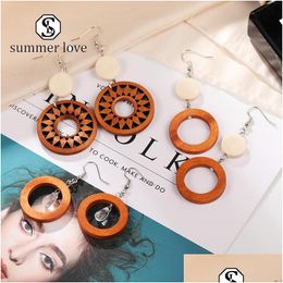 Dangle Chandelier New Arrival Wood Geometric Round Drop Hook Earring Colorf Trendy Lucky Party Christmas Charm Jewelry Gift Dhsgh