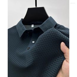 Men's Polos Summer High End Breathable Polo Shirt Men Hollow Short-Sleeved Ice Silk Business T-Shirt Male Brand Clothes Casual