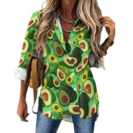 Women's Blouses Green Avocado Casual Blouse Fruit Print Office Custom Women Long Sleeve Loose Shirt Summer Oversize Clothing