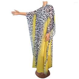 Ethnic Clothing Two Pieces Set African Dresses Women Dashiki Leopard Gown Abaya Dubai Muslim Maxi Vestidos Femme Robe With Inner Dress