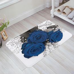 Carpets Blue Rose Flower Living Room Doormat Carpet Coffee Table Floor Mat Study Bedroom Bedside Home Decoration Accessory Rug