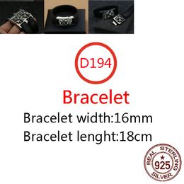 D194 S925 Sterling Silver Cowhide Bracelet Hip Hop Street Fashion Couple Jewellery Personalised Punk Style Solid Cross Flower Boat Anchor Letter Wide Version bangle