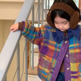 Jackets Coat 2023 Winter Children's Wear Colourful Plaid Thickened Warm Girls' Fur Top Baby Girl Clothes