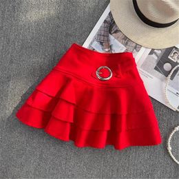 Skirts 2023 Summer Fashion Double-layer Bubble Skirt Women's High Waist Midiskirt Casual Girls Student Ruffle Cake Short