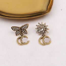 Luxury 18K Gold Plated Designer Stud Earring for Women Double Letter Designers Classic Butterfly SunFlower Jewelry Wedding Party Gift 20style
