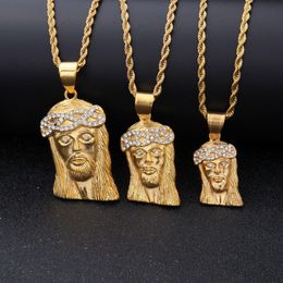 Gold Pendant Necklace New Mens Hip Hop Jewellery Fashion Stainless Steel JESUS Piece Pendant Necklace High Quality character