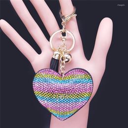 Keychains Love Heart Crystal Bag Accessories Tassel Key Chain Women Mixcolor Rose Gold Colour Keyrings Jewellery Llaveros Para Mujer KXS01