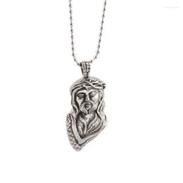 Pendant Necklaces Antique Silver Plated Jesus Head Charm Pendnat Necklace Retro Punk Fashion Jewellery With Beads Chain