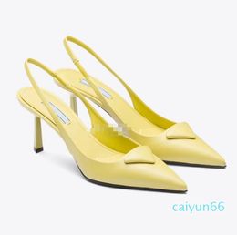 yellow polish leather Slingback Pumps shoes padded Evening point toe Heels sandals women heeled Luxury shoe factory footwear