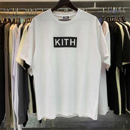 Men's T-Shirts New Summer Fashion KITH Box Simple Solid Colour Printing High-Quality Double Yarn Cotton Short-Sleeved T-Shirts For Men And Women
