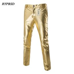 Men's Pants Arrival Gold And Silver Black Shiny Gothic Rock PU Leather Men Zipper Stage Performance Singers Dance Trousers M-2517