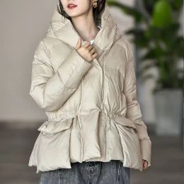 QNPQYX Ultra Light Winter women parkas White Duck Down Jacket Women Large Natural Coat Female Luxury Sash Tie Up Slim Parkas