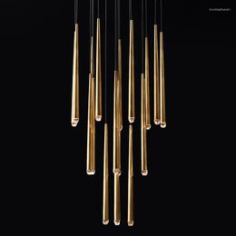 Pendant Lamps Postmodern Luxury Crystal LED Chandelier Nordic Golden Black Long Stair Hanging Lamp Restaurant Ceiling