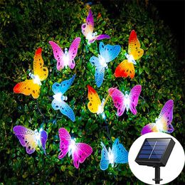 Lawn Lamps Garden Solar Lamp Butterfly String Lights Waterproof LED Garland Sun Power Outdoor Sunlight for Yard Fence Lawn Patio Decoration P230406