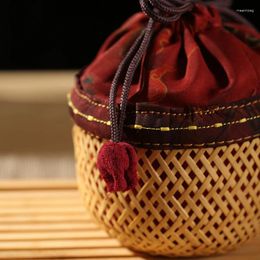 Teaware Sets Handmade Xiangyun Yarn Bamboo Woven Cup Basket Master Tea Set Storage Cage Travel Portable Brocade Jewellery Cloth Bag