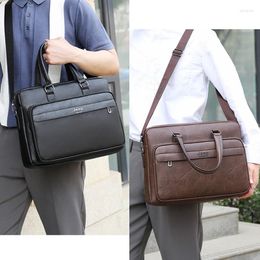 Briefcases Leather Executive Briefcase For Men Cross Handbag Macbook Laptop Document Folder Shoulder Business Messenger Crossbody Side Bag