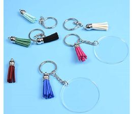 Creative Keyring Blank Disc with 3cm Suede Tassel Vinyl Keyrings Available Monogrammed Clear Acrylic Disc Tassel Keychain LL