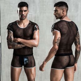 Bodysuit Lace Bondage Leather Top And Pants Erotic Catsuit Lingerie Porno Costumes Sexy Men Clubwear Outfits