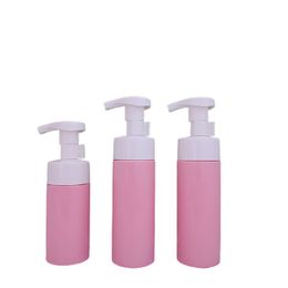 Portable Plastic Pink Foam Bottle 100ml 150ml White Pump Bring Card Buckle Packaging Container Flat Shoulder PET Refillable Packing Cosmetic