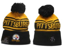 Men Knitted Cuffed Pom Pittsburgh Beanies PIT Bobble Hats Sport Knit Hat Striped Sideline Wool Warm BasEball Beanies Cap For Women A17