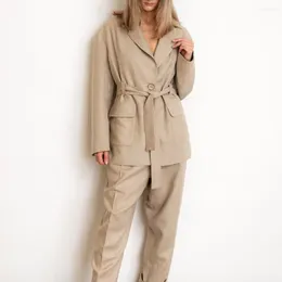 Women's Two Piece Pants Simple Linen Women Suit Oversized 2 Piece- Blazer And Trousers Soft Washed With Jacket. Office Outfit.