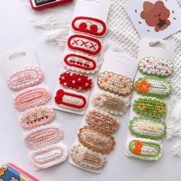 5Pcs Knitted Hair Clip Set Woollen Knit Flower Hairpins Handmade Crochet Floral Bb Clip Barrettes Kids Girls Hair Accessories