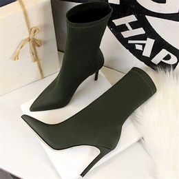 Bigtree Shoes Women Boots Fashion Ankle Pointed Toe Stretch Autumn Stiletto Socks High Heels Ladies 230922
