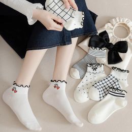 Women Socks Cotton Short Lace Sweet Candy Color Spring Autumn Casual Fashion Thin Breathable Ruffle B/W Ankle Sock