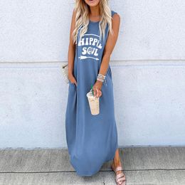 Casual Dresses Fashion Loose Straight Long Maxi Dress Women Casual Daliy Letter Printed Sleeveless Ankle Length Dress Muticolor Summer Dress 230406