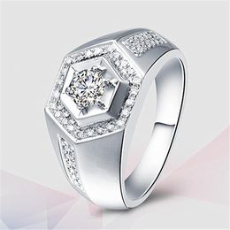 Cluster Rings Trendy Geometric Zircon Diamonds Gemstones For Men White Gold Silver Colour Jewellery Bague Wedding Band Accessories Gifts