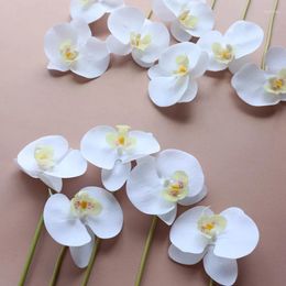 Decorative Flowers 12Pc Artificial White Feel Orchid Real Touch Phalaenopsis Fake Home Party Wedding Decoration Flower Arrangement Material