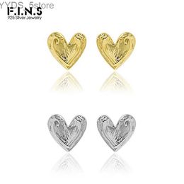 Stud F.I.N.S Korean Woman S925 Sterling Silver Gold Small Heart-Shaped Ear Stud Texture Uneven Piercing Earrings Wedding Fine Jewellery YQ231107