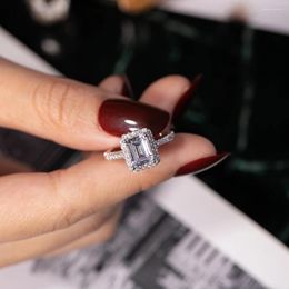 Cluster Rings Original 925 Sterling Silver Engagement Wedding For Women Luxury Emerald Cut 3CT Simulated Diamond Platinum Jewellery