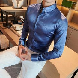 Men's Dress Shirts 2023 Autumn Business Casual Printing Shirt Man Fashion Classic Style Slim Long Sleeve Male Brand Clothes S-4XL